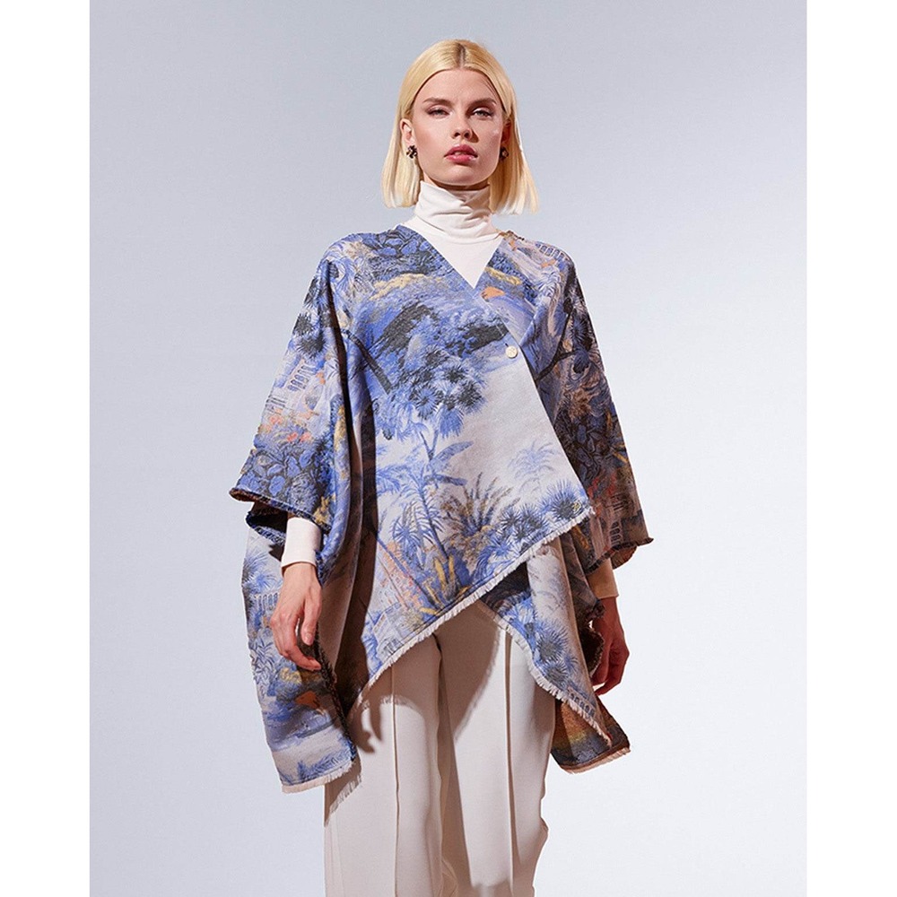 Kersy Strauss La Baja Poncho Blue Tapestry Landscape Woven‎ Wrap One Size